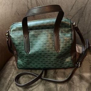 Fossil PVC Coated fabric satchel with side pocket, adjustable/detachable strap